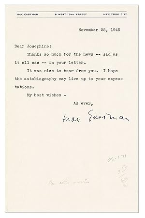 Typed Note, signed, to "Joesphine" [Herbst?], dated November 25, 1945
