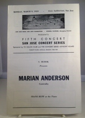 This Is A Program Dated Monday, March 9, 1959 For The San Jose Concert Series, Featuring Marian A...