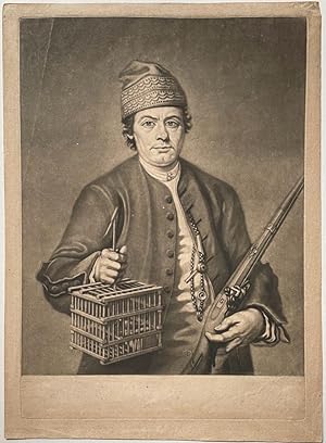[Antique Mezzotint Print, 1766] The Italian bird catcher (Italiaanse vogelvanger)- T. Jonson, pub...