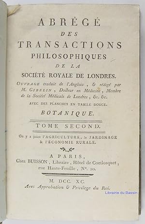 Abrégé des transactions philosophiques de la Société Royale de Londres - Botanique Tome second