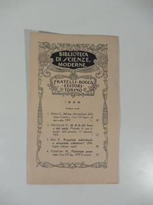 Fratelli Bocca editore. Biblioteca di Scienze moderne. Catalogo 1929