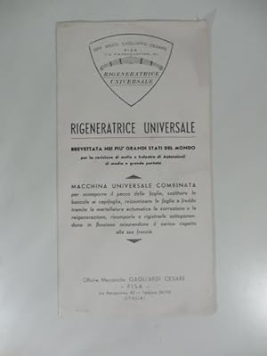 Officine meccaniche Gagliardi Cesare, Pisa. Rigeneratrice universale brevettata nei piu' grandi s...