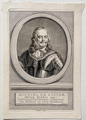 Antique Engraving, before 1780 - Portrait of Michiel de Ruyter (1607-1676) - J. Houbraken, publis...