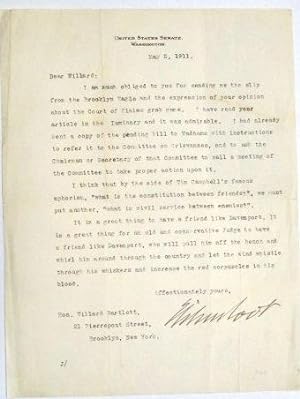 TYPED LETTER SIGNED, 2 MAY 1911, TO WILLARD BARTLETT OF BROOKLYN, ON STATIONERY OF THE UNITED STA...