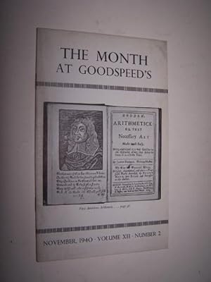 THE MONTH AT GOODSPEED'S. Vol. XII, No. 3, November 1940