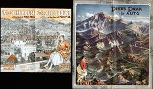PIKES PEAK BY AUTO & THE CLIFF HOUSE AT THE FOOT OF PIKES PEAK 2 Pamphlets, Manitou Springs Color...