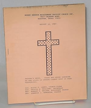 Mount Hebron Missionary Baptist Church, 7817 Calhoun Rd., Houston Texas August 23, 1987 [program]