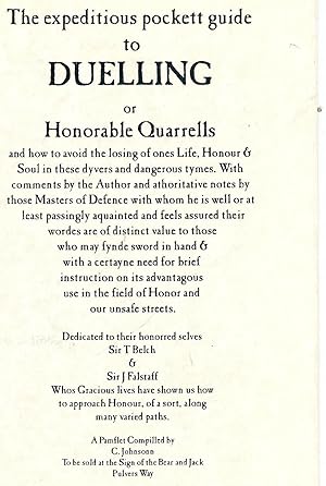 THE EXPEDITIOUS POCKETT GUIDE TO DUELLING OR HONORABLE QUARRELLS
