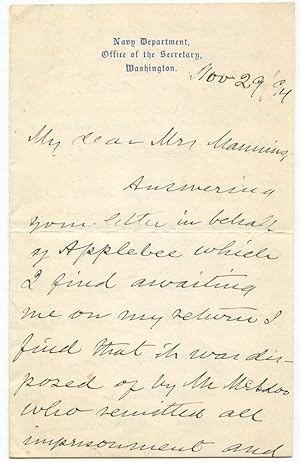 1894 U.S. Secretary of the Navy Hilary A. Herbert Autograph Letter Signed