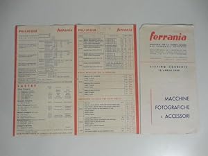 Ferrania. Macchine fotografiche e accessori. Listino prezzi 1949