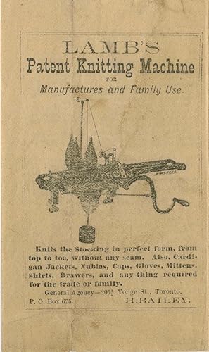 Lamb's Patent Knitting Machine for Manufacturers and Family use