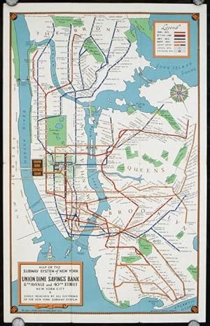 New York Subways. Map title: Map of the Subway System of New York.