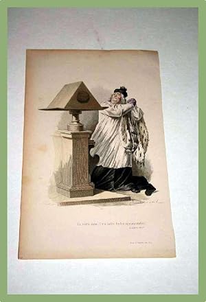 Très belle gravure XIX ème aquarellée intitulée : Le voilà donc, Girot, cette hydre épouvantable.