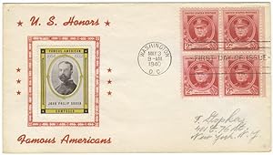 First Day of Issue envelope with portrait stamp of Sousa within decorative border and "U.S. Honor...