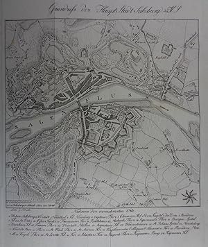 Grundriss der Haupt Stadt Salzburg des H. S. Lithographie v. Scheth aus Darnaut "Kirchliche Topog...