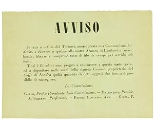 AVVISO - Si reca notizia dei Torinesi, essersi creata una Commissione destinata a ricevere e sped...