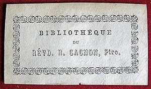 Ex-libris Québec. Révd. H. Gagnon, ptre