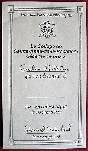 Ex-praemio Québec. Le Collège de Sainte-Anne-de-la Pocatière