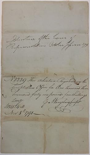 DEBENTURE OF THE HOUSE OF REPRESENTATIVES OCTOBER SESSION 1791. N2229 THIS DEBENTURE REGISTERED I...