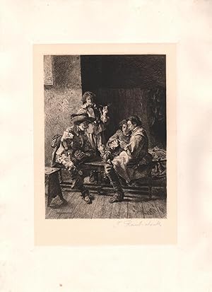 Original Pencil Signed Etching, The Game Lost by Frank Raubicheck by Jean Louis Ernest Meissonier...