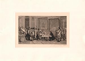 Original Pencil Signed Etching Moliere Breakfasting With Louis XIV, by Gustave Mercier by Jean Le...