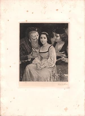 Original Pencil Signed Etching Hesitating Between Love and Riches, by Frederick Dielman by W.A. B...