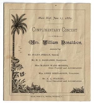 1880 Complimentary Concert Program Mrs. Wm. Donaldson