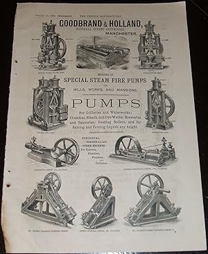 1886 Illustrated Advertisement for Goodbrand & Holland Steam Fire Pumps