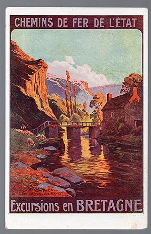 1908 French Railway Excursions "Bretagne" Art Postcard
