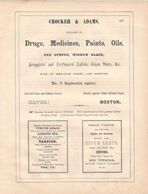 A Full Page Original Illustrated Advertisement for Crocker and Adams Dealers in Drugs , Medicines...