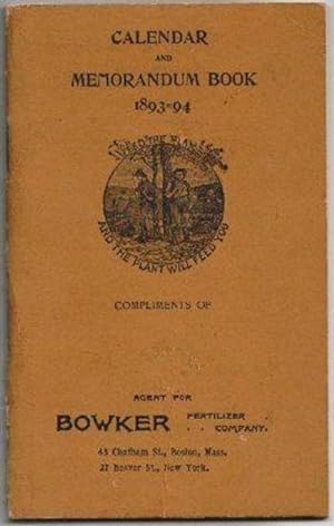 Original 1894 Bowker Company Illustrated Calendar & Memorandum Booklet