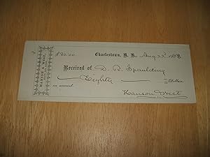 1863 Receipt Hanson & West Boots and Shoes, R.I. Receipt for $80.00 Received from D. R. Spanlding