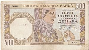 1941 War Currency a 500 Serbian Dinar from German Controlled Yogoslavia