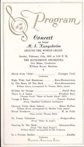 1962 Souvenir Program from a Concert on Board the Crusie Ship M. S. Kungsholm