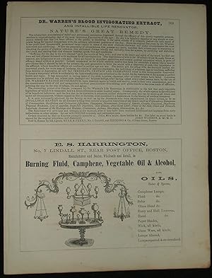 1853 Four 1/2 Page Advertisements for Medicine, Burning Oils, Clothiers, Steam & Gas Pipes