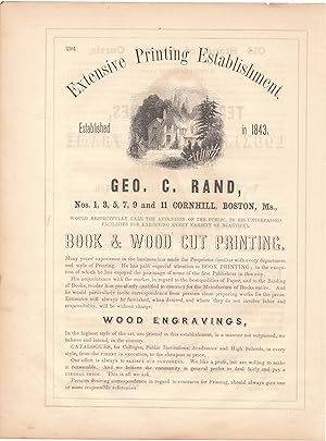 An Original 1853 Vintage Full Page Illustrated Advertisement for George C. Rand Book and Wood Cut...