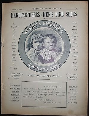 Wright and Richard Shoe Co. Rockland, MA 1890 Full Page Illustrated Ad