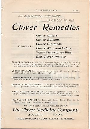 An Original 1896 Full Page Advertisement for Clover Remedies , Bitters , Liver Pills Others