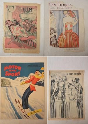 4 originale Titelblätter der Zeitschriften "Ulk" (1928), "Der Junggeselle" (1926), "Motor und Spo...