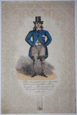 [Movable] Comic Valentine Card on Mansell Lace Paper with a Gentleman Whose Pants Hike Up