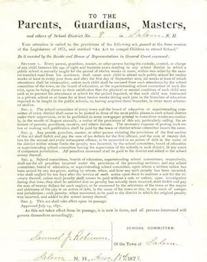(Broadside) To The Parents, Guardians, Masters and others of School District No. 8 in Salem N. H....