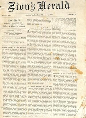(Two Issues) Zion's Herald: Wednesday, Volume XCV Number 41, October 10, 1917 and Zion's Herald: ...