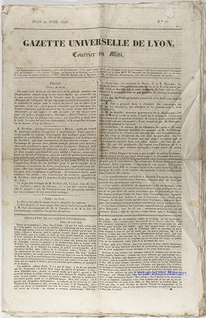 Gazette Universelle de Lyon Courrier du Midi Jeudi 27 avril 1826 N°70