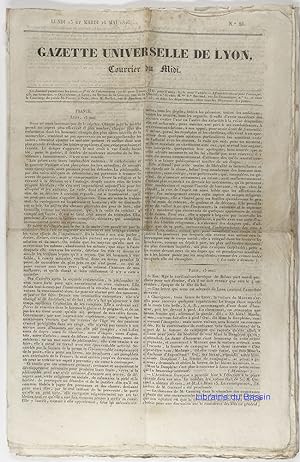 Gazette Universelle de Lyon Courrier du Midi Lundi 15 et Mardi 16 mai 1826 N°88