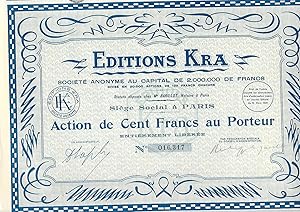 Action de Cent Francs au Porteur émise par les Editions Kra.