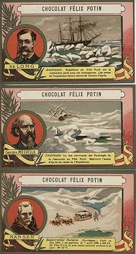 Chocolat Felix Potain cards featuring Three Unusual Explorers: DeLong, Melville and Nansen