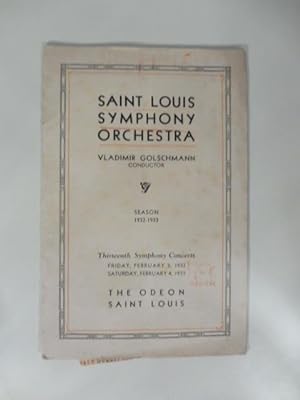 Saint Louis symphony orchestra Vladimir Golschmann conductor. The Odeon Saint Louis