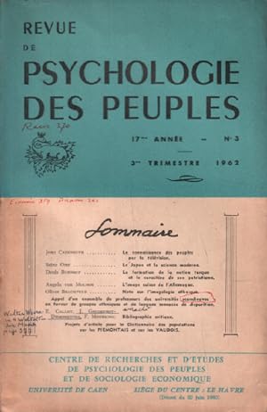 Revue de la psychologie des peuples / n° 3/ 1962