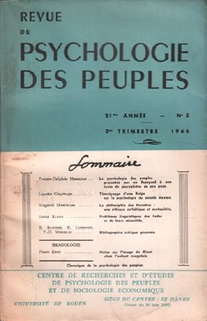 Revue de la psychologie des peuples / n° 3/ 1966