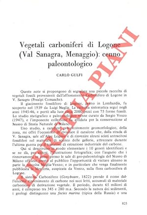 Vegetali carboniferi di Logone (Val Sanagra, Menaggio) : cenno paleontologico.